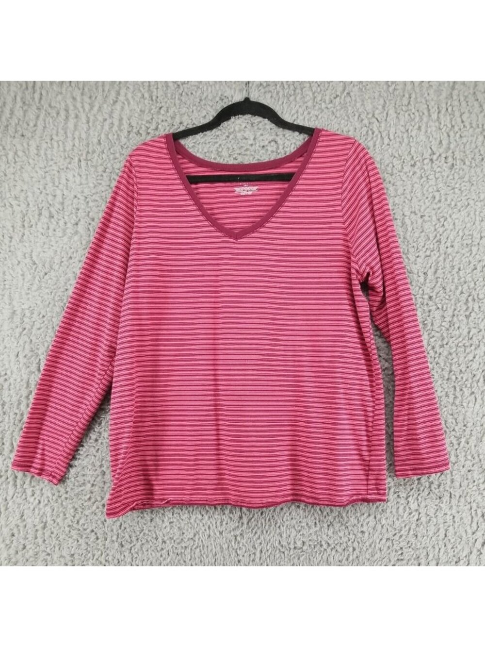 Lane Bryant Top Womens 14/16 Pink Striped Long Sleeve V Neck Cotton Knit Tee